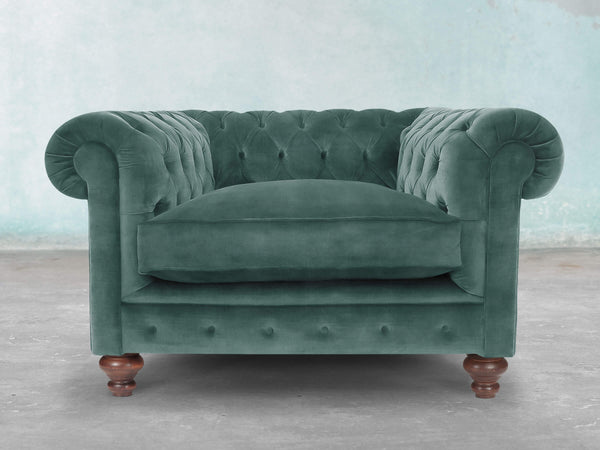 Arthur Chesterfield Chair In Ocean Storm Vintage Velvet