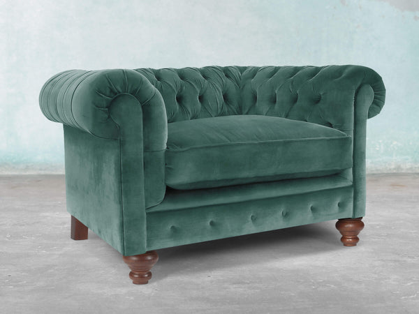 Arthur Chesterfield Chair In Ocean Storm Vintage Velvet