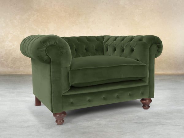 Arthur Chesterfield Chair In Pine Lush Velvet