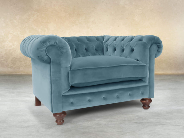 Arthur Chesterfield Chair In Sky Lush Velvet