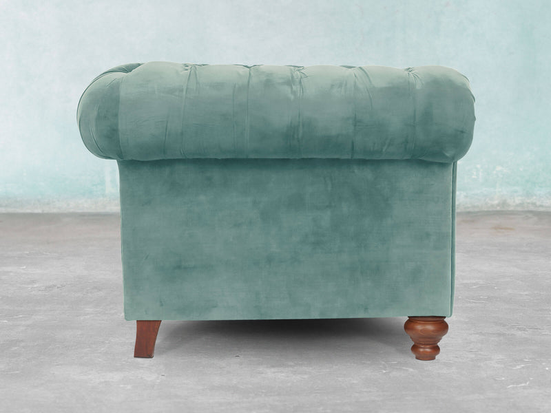 Arthur Chesterfield Chair In Summer Mist Vintage Velvet