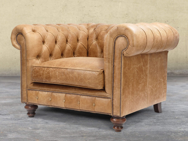 Arthur Chesterfield Chair In Tan Vintage Leather