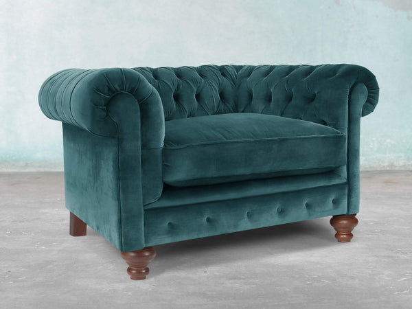 Arthur Chesterfield Chair In Teal Vintage Velvet