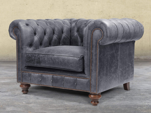 Arthur Chesterfield Chair In Thunder Vintage Leather