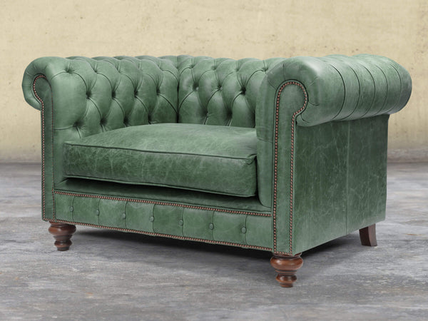 Arthur Chesterfield Snuggler In Green Vintage Leather