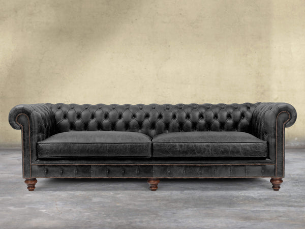 Arthur Extra Large Chesterfield Sofa In Black Vintage Leather