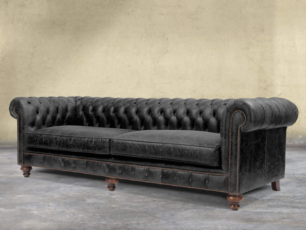 Arthur Extra Large Chesterfield Sofa In Black Vintage Leather