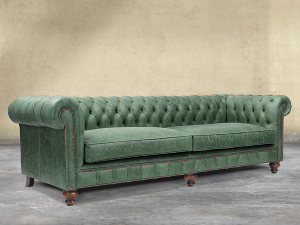 Arthur Extra Large Chesterfield Sofa In Green Vintage Leather