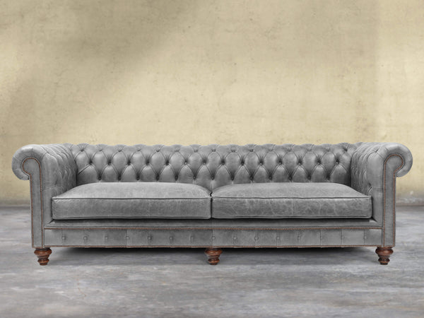 Arthur Extra Large Chesterfield Sofa In Grey Vintage Leather