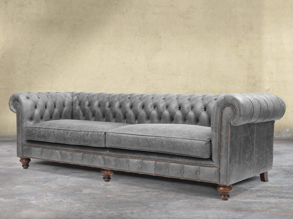 Arthur Extra Large Chesterfield Sofa In Grey Vintage Leather