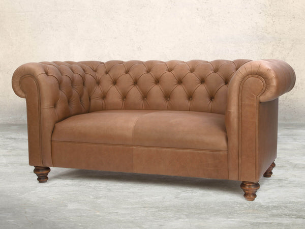 Claudia 2 Seat Chesterfield Sofa In Camel Soft 'n' Easy Leather