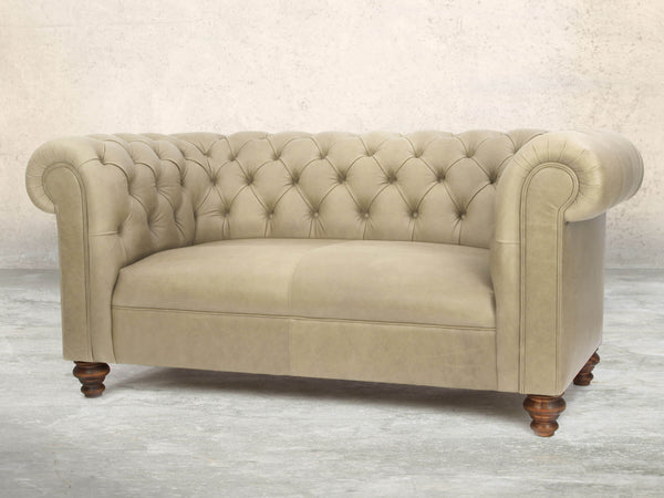 Claudia 2 Seat Chesterfield Sofa In Oyster Soft 'n' Easy Leather