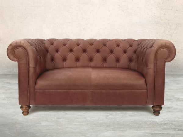 Claudia 2 Seat Chesterfield Sofa In Redwood Soft 'n' Easy Leather