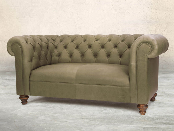 Claudia 2 Seat Chesterfield Sofa In Sage Soft 'n' Easy Leather