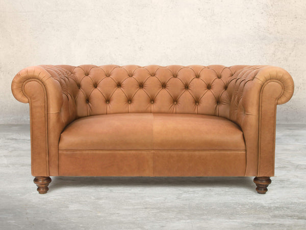 Claudia 2 Seat Chesterfield Sofa In Tawny Soft 'n' Easy Leather