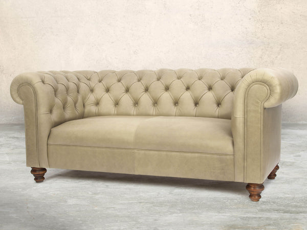 Claudia 3 Seat Chesterfield Sofa In Oyster Soft 'n' Easy Leather