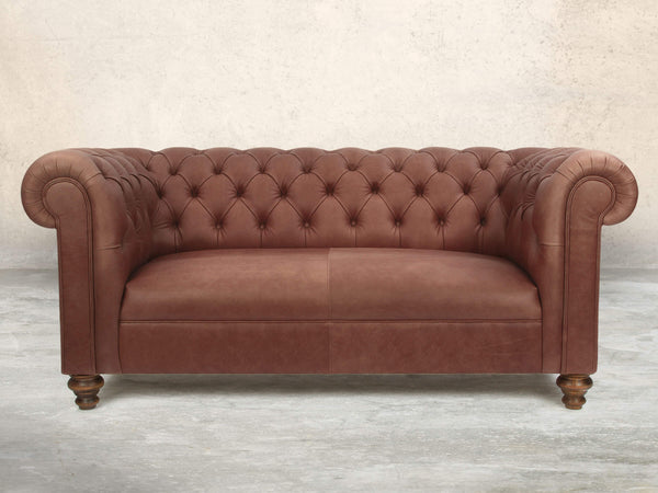 Claudia 3 Seat Chesterfield Sofa In Redwood Soft 'n' Easy Leather