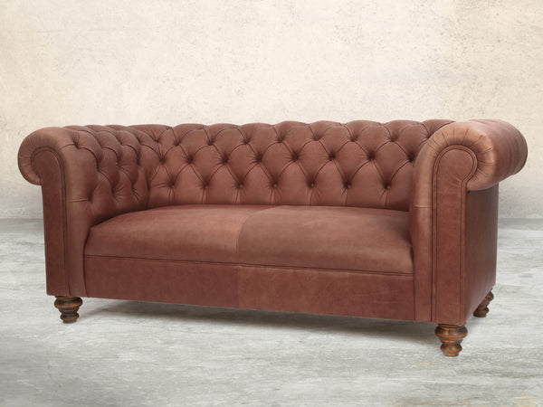 Claudia 3 Seat Chesterfield Sofa In Redwood Soft 'n' Easy Leather