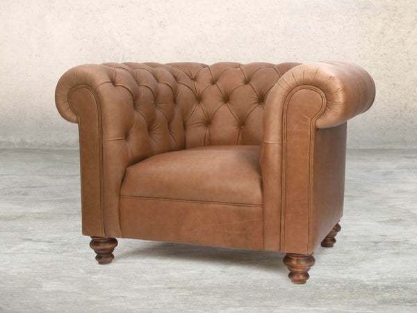 Claudia Chesterfield Chair In Camel Soft 'n' Easy Leather