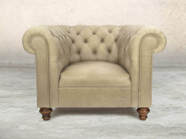 Claudia Chesterfield Chair In Oyster Soft 'n' Easy Leather