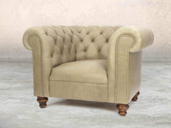 Claudia Chesterfield Chair In Oyster Soft 'n' Easy Leather