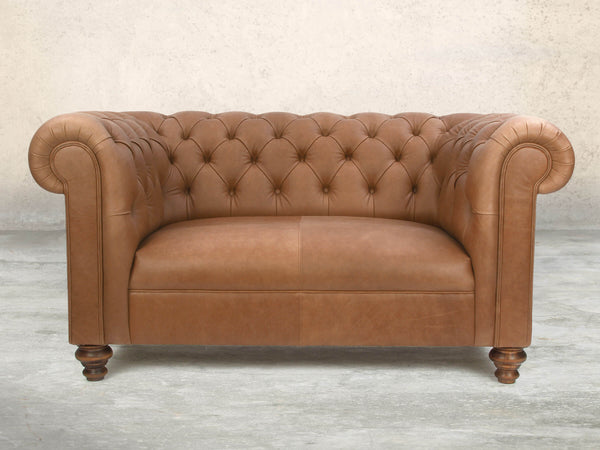 Claudia Snug 2 Seat Chesterfield Sofa In Camel Soft 'n' Easy Leather