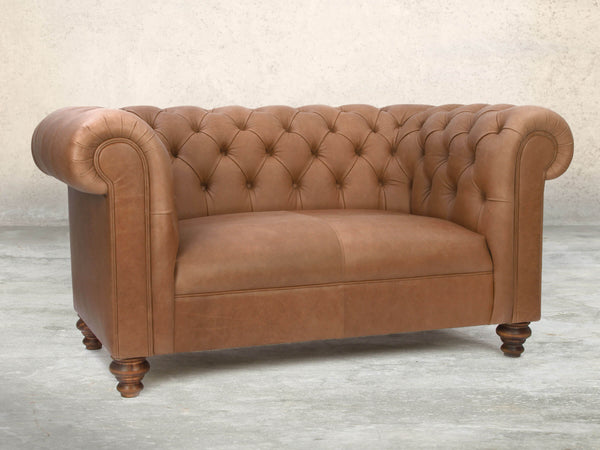 Claudia Snug 2 Seat Chesterfield Sofa In Camel Soft 'n' Easy Leather