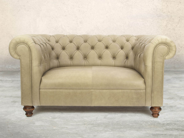 Claudia Snug 2 Seat Chesterfield Sofa In Oyster Soft 'n' Easy Leather