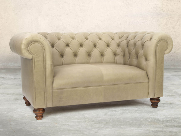 Claudia Snug 2 Seat Chesterfield Sofa In Oyster Soft 'n' Easy Leather