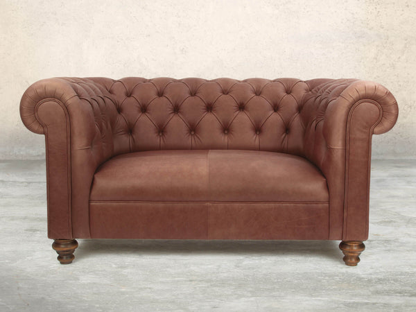 Claudia Snug 2 Seat Chesterfield Sofa In Redwood Soft 'n' Easy Leather