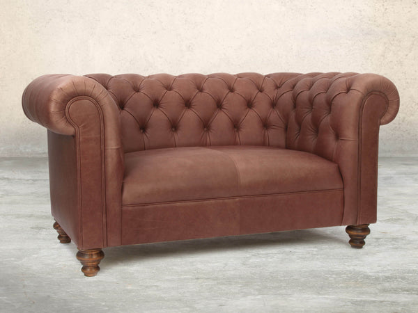 Claudia Snug 2 Seat Chesterfield Sofa In Redwood Soft 'n' Easy Leather