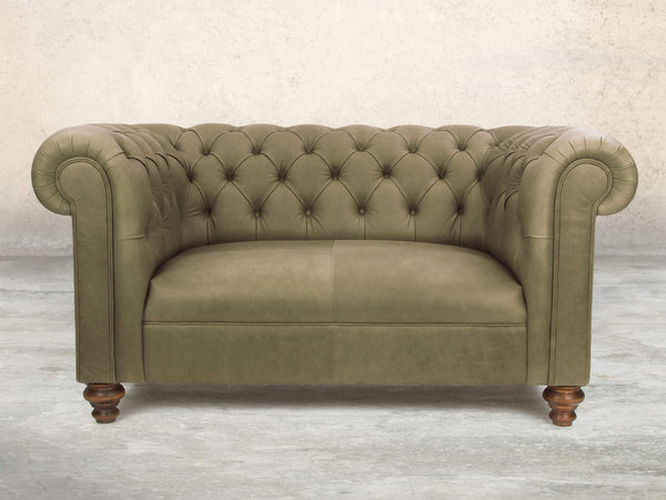 Claudia Snug 2 Seat Chesterfield Sofa In Sage Soft 'n' Easy Leather