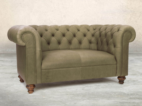 Claudia Snug 2 Seat Chesterfield Sofa In Sage Soft 'n' Easy Leather