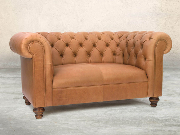 Claudia Snug 2 Seat Chesterfield Sofa In Tawny Soft 'n' Easy Leather