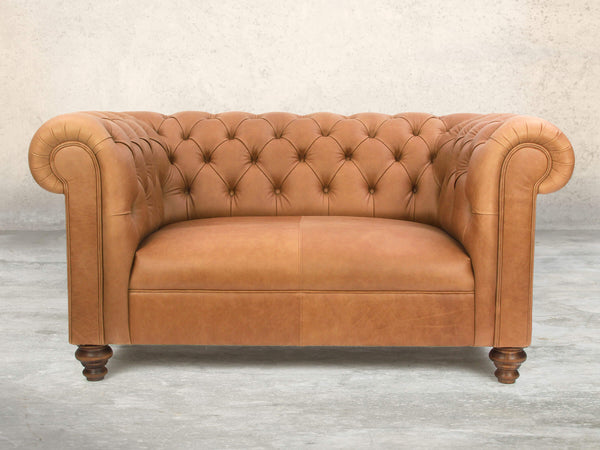 Claudia Snug 2 Seat Chesterfield Sofa In Tawny Soft 'n' Easy Leather