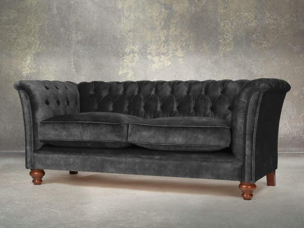 Darcy 2 Seat Chesterfield Sofa In Black Cat Vintage Velvet