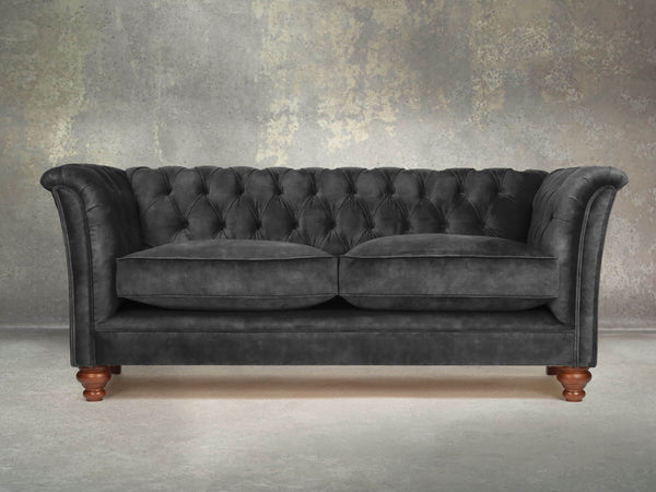 Darcy 2 Seat Chesterfield Sofa In Black Cat Vintage Velvet