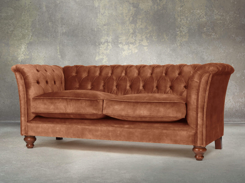 Darcy 2 Seat Chesterfield Sofa In Burnt Umber Vintage Velvet