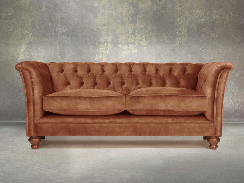 Darcy 2 Seat Chesterfield Sofa In Burnt Umber Vintage Velvet