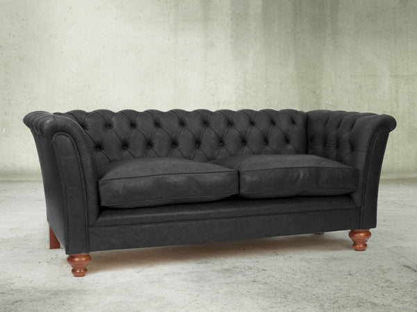 Darcy 2 Seat Chesterfield Sofa In Coal Ol' School Leather