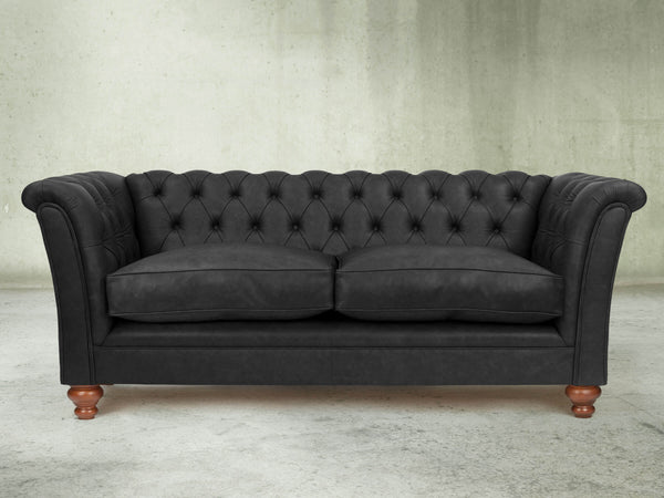 Darcy 2 Seat Chesterfield Sofa In Coal Ol' School Leather