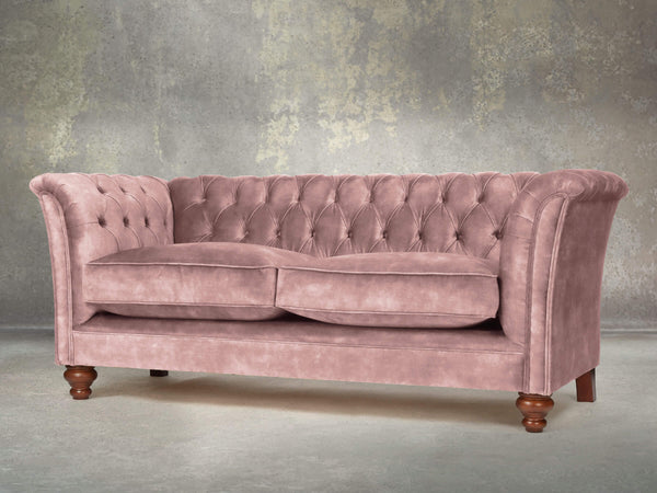 Darcy 2 Seat Chesterfield Sofa In Dusky Pink Vintage Velvet