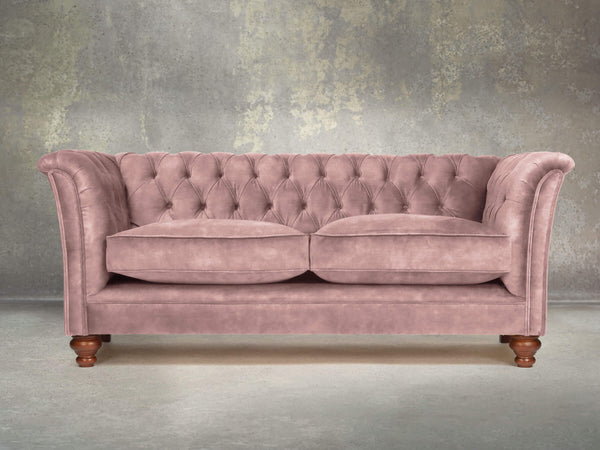 Darcy 2 Seat Chesterfield Sofa In Dusky Pink Vintage Velvet