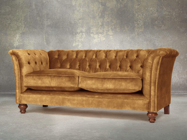 Darcy 2 Seat Chesterfield Sofa In Gold Vintage Velvet