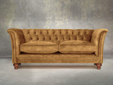 Darcy 2 Seat Chesterfield Sofa In Gold Vintage Velvet