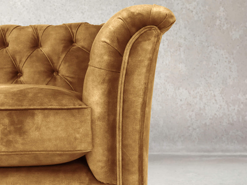 Darcy 2 Seat Chesterfield Sofa In Gold Vintage Velvet