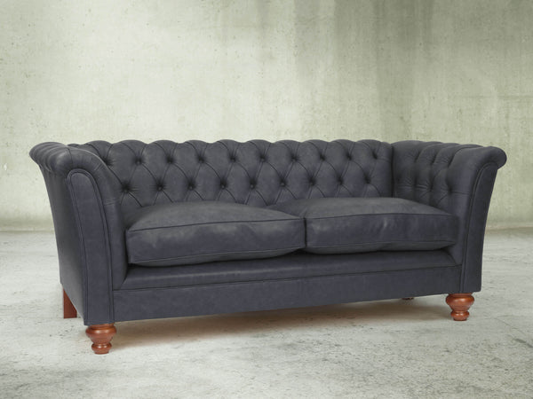 Darcy 2 Seat Chesterfield Sofa In Midnight Ol' School Leather