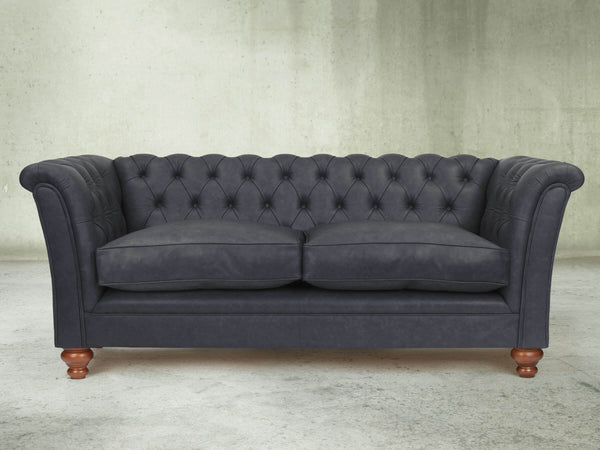 Darcy 2 Seat Chesterfield Sofa In Midnight Ol' School Leather