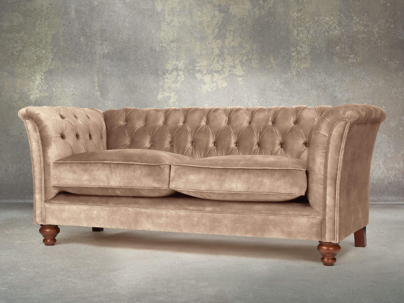 Darcy 2 Seat Chesterfield Sofa In Mocha Vintage Velvet