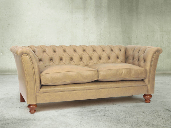 Darcy 2 Seat Chesterfield Sofa In Mushroom Ol' School Leather